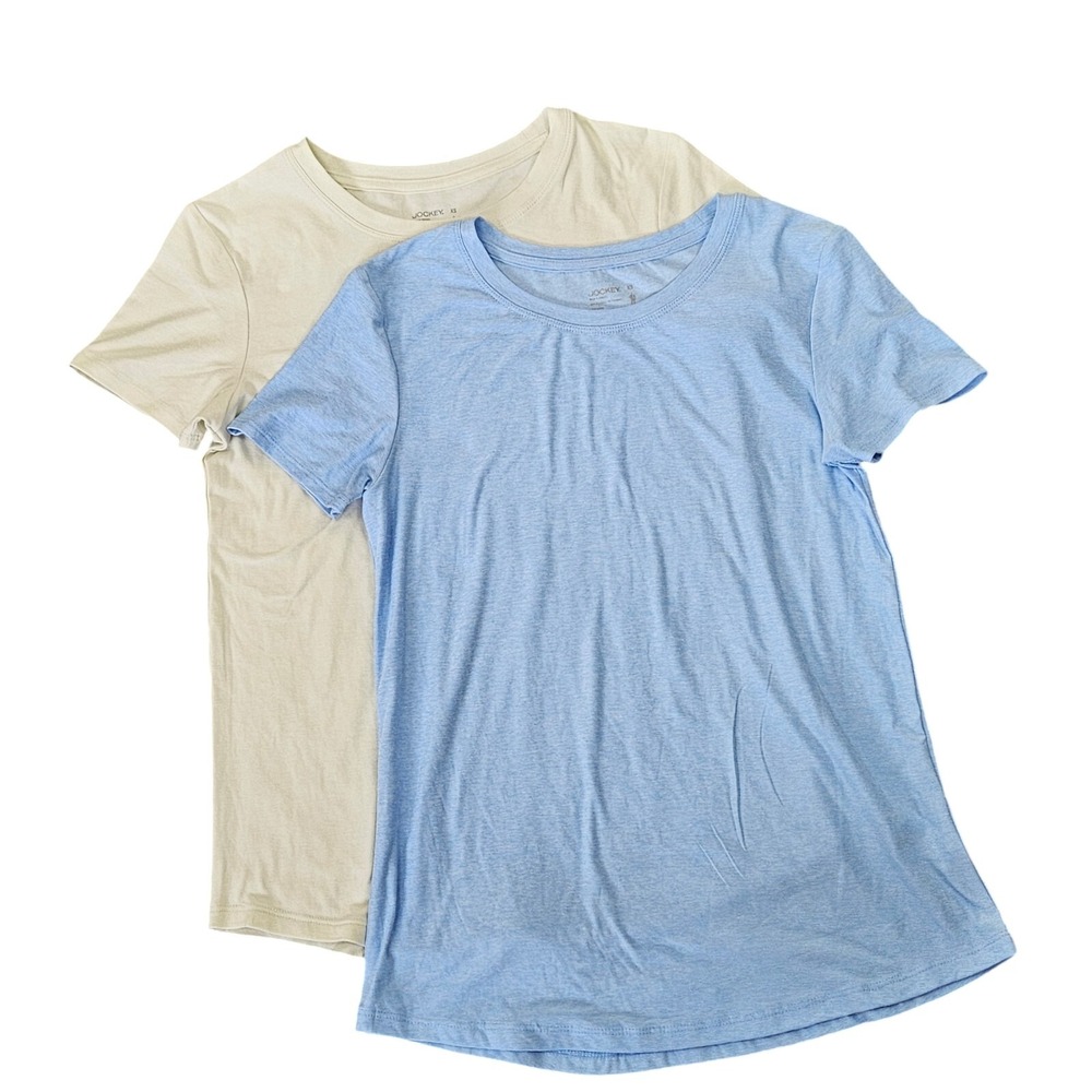 Jockey Women's 2 Pack Essential Short Sleeve T Shirts Blue Ivory Size X Small - Picture 14 of 14